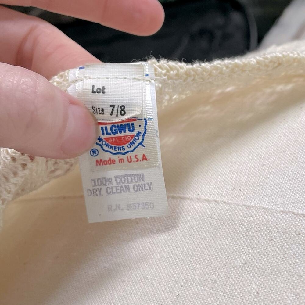 Vintage 70s Crochet Top Cream & Tan Metallic Rope Belt Pull On Midi Dress 6 - Picture 7 of 12
